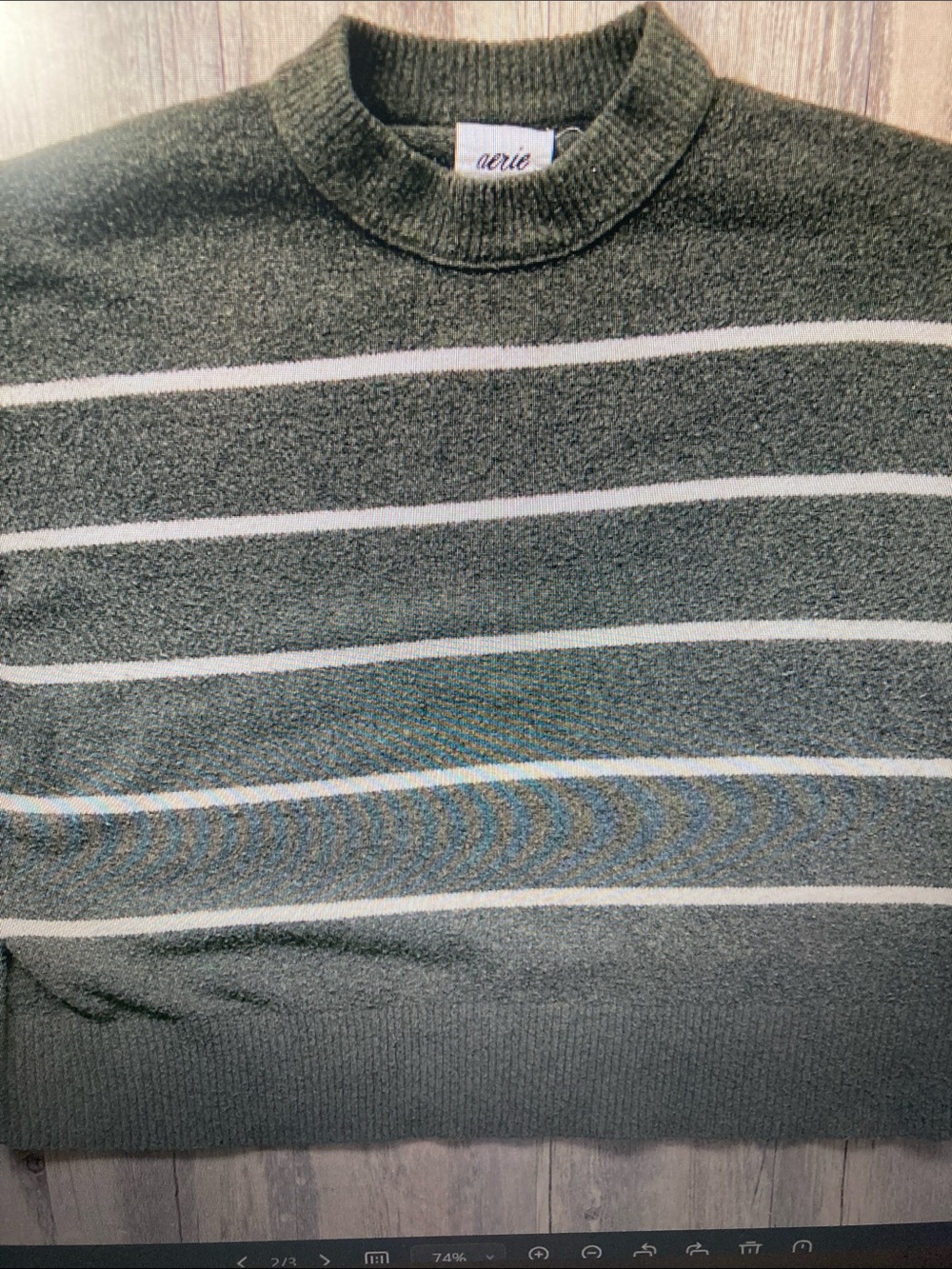 aerie Olive Green Crewneck Sweater with White Stripes